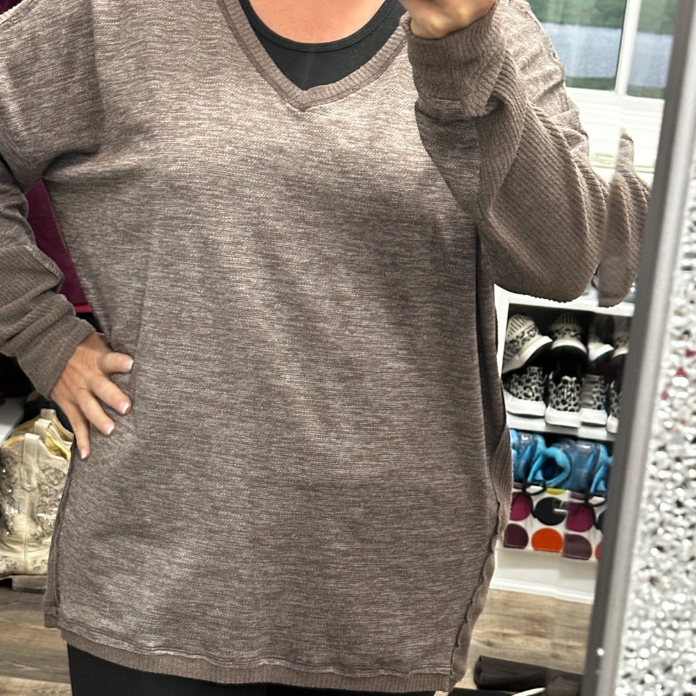 Women's Brown V-Neck Sweatshirt Kori L